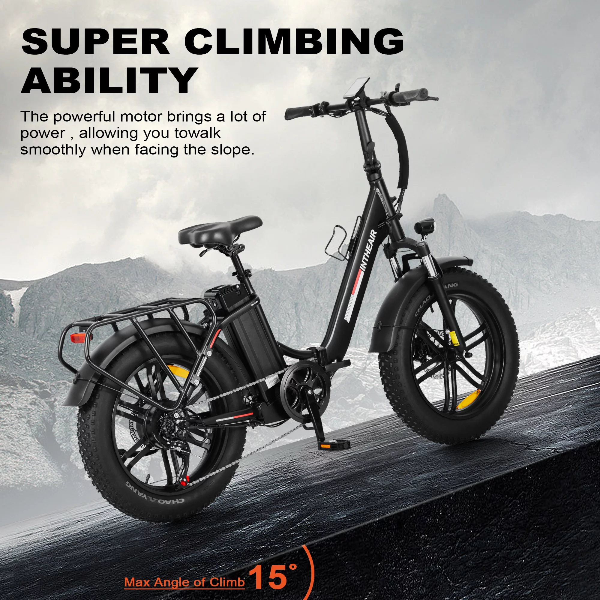 INTHEAIR Ranger Electric Bike, Adults Foldable Ebike for Adults 20 x 4.0 Fat Tire Step Thru Electric Bicycle with 750W Motor, 48V 13AH-Black