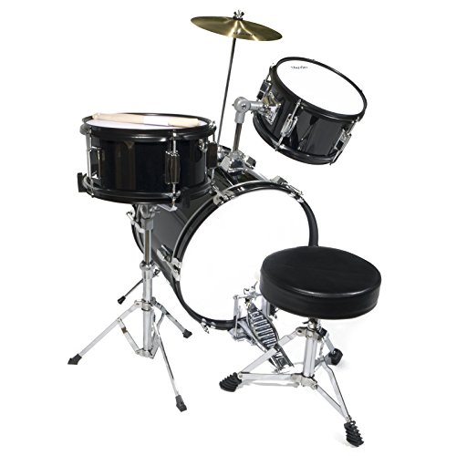 Mendini By Cecilio Kids Drum Set, 3 Piece Junior Drum Set for Beginners with Bass Tom Snare Drum, 16 inch Drum Kit with Snare, Cymbal, Drumsticks, Adjustable Seat (Metallic Red)