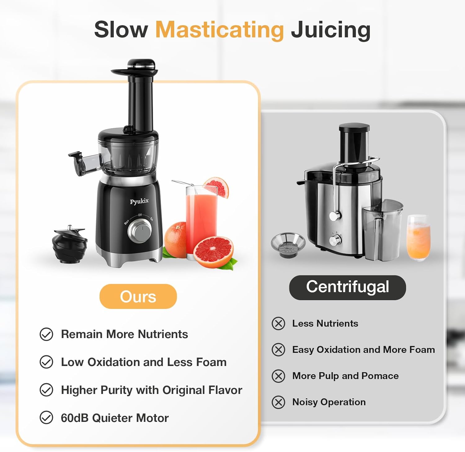 Juicer Machines, Cold Press Masticating Juice Extractor with 30% higher juice yield, Quiet Motor and Reverse Function, Dishwasher Safe, Compact design