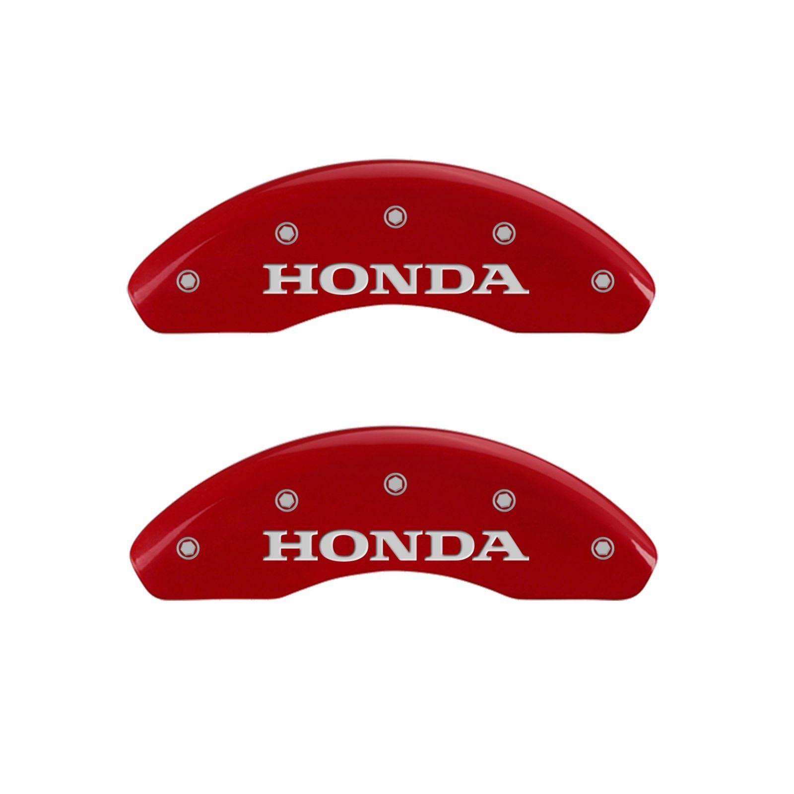MGP Caliper Covers 20218SHONRD Honda Red Powder Coat Finish Silver characters.