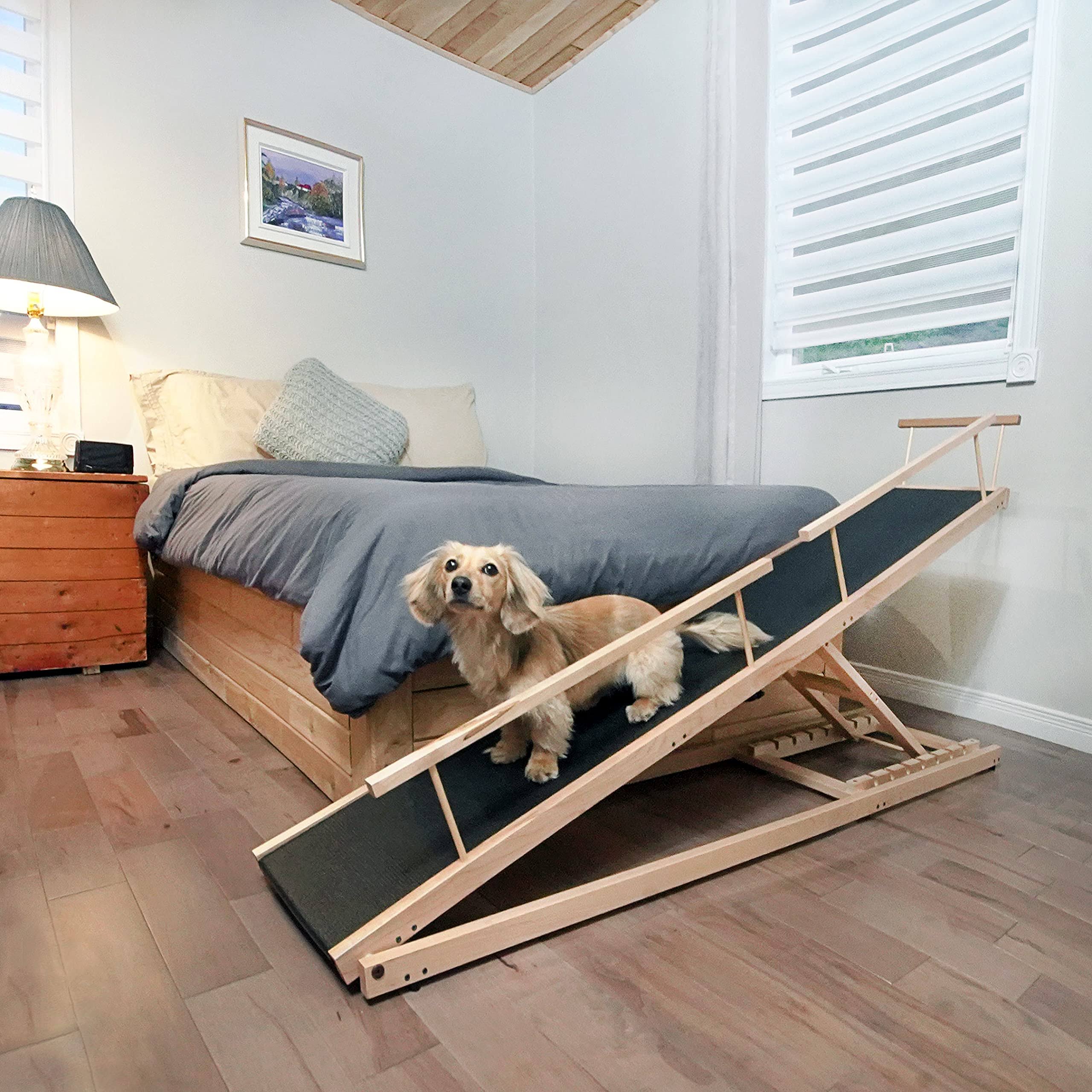 DoggoRamps - Bed Ramp for Small Dogs, Adjustable for All Beds Up to 37x22 - Solid Hardwood, Made in North America
