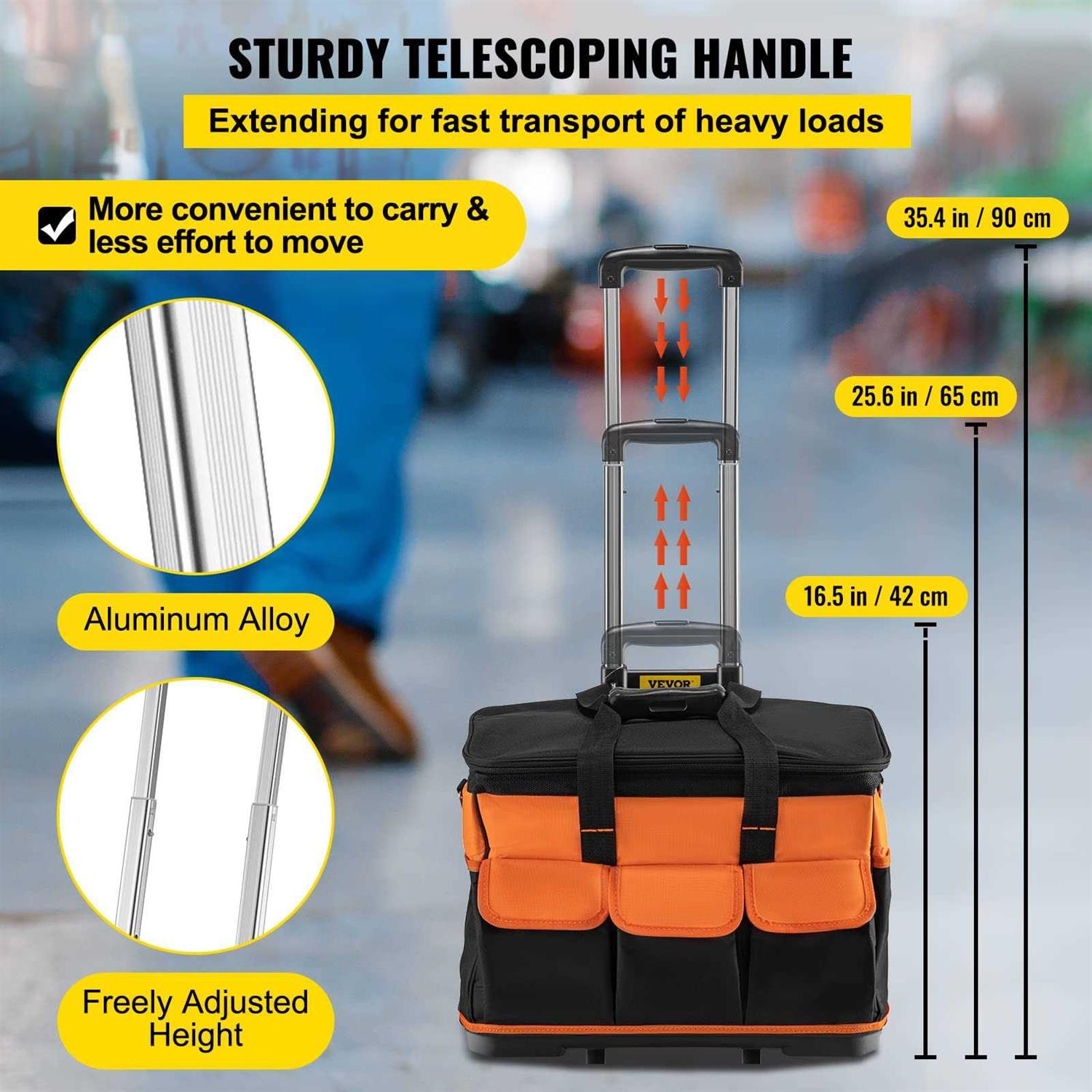 VEVOR Rolling Tool Bag 20-inch 17 Pockets Bag with Two 2.56in Wheels - Shop Hardware Tools Online Store