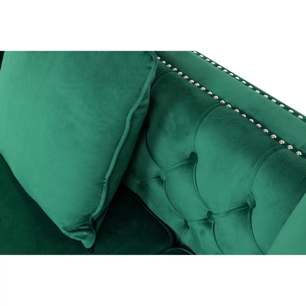 Tommy 68 Inch Chaise Sofa with Nailhead Trim and Tufting, Green Velvet- Saltoro Sherpi