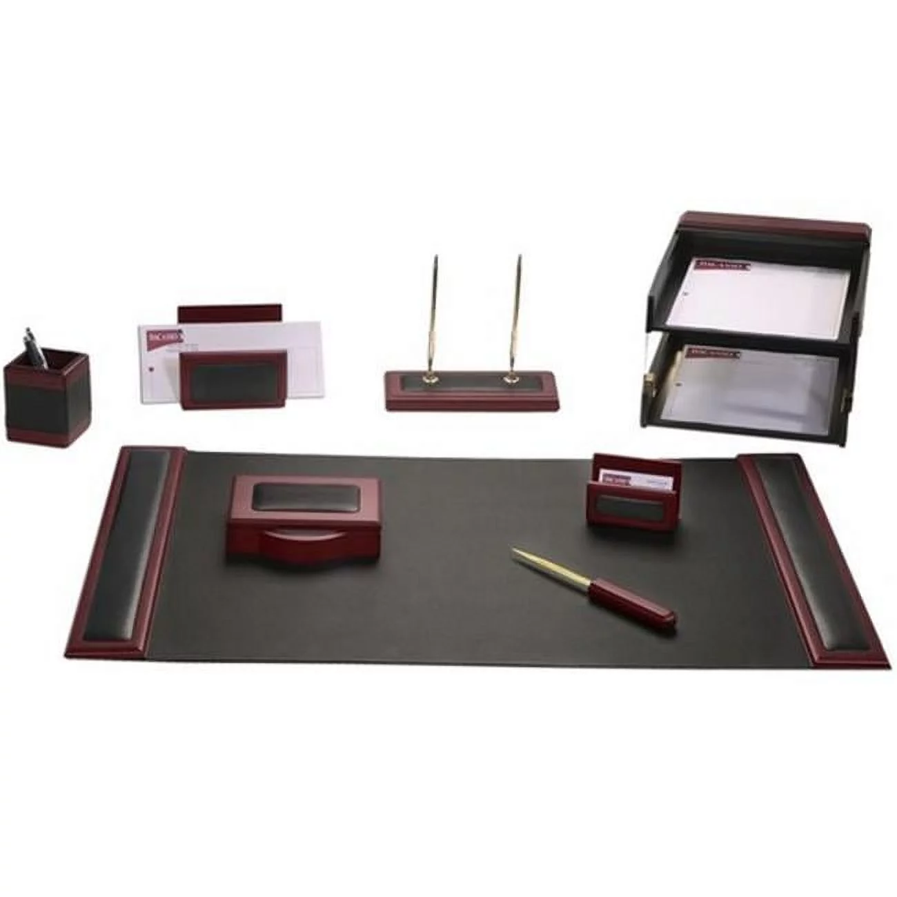 Rosewood & Leather 10-Piece Desk Set
