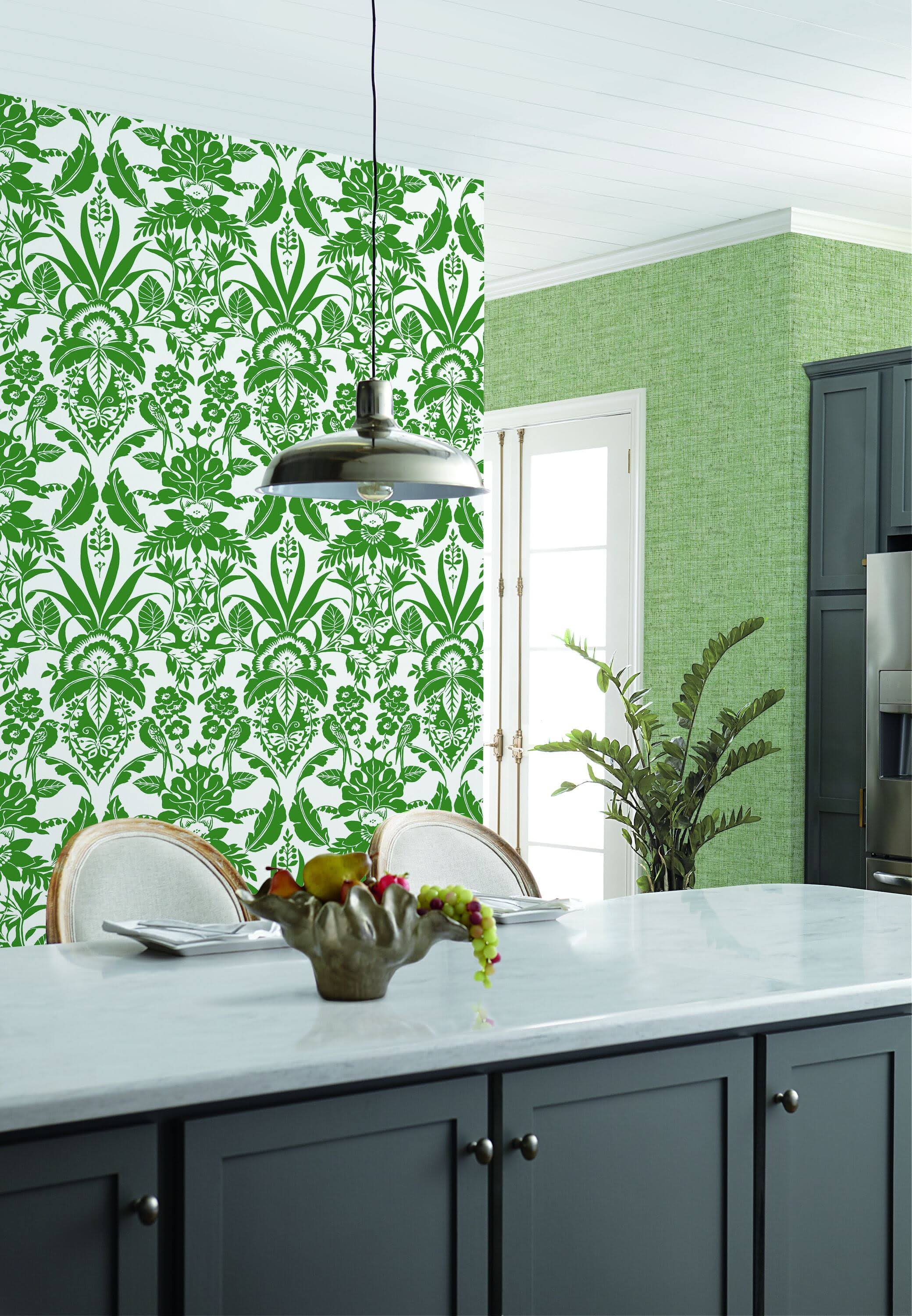 York Wallcoverings CY1584 Botanical Damask Wallpaper Green