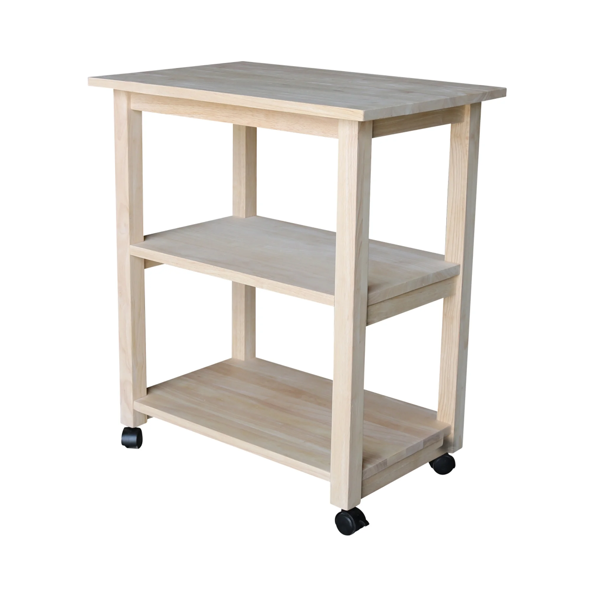 International Concepts Unfinished Wood Microwave Kitchen Cart in Natural