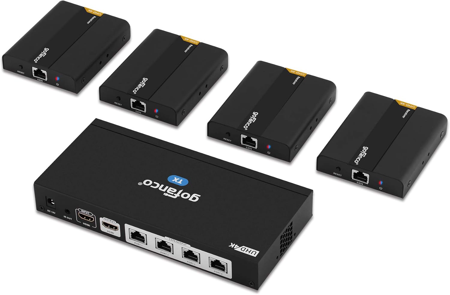 gofanco Prophecy 1x2 HDMI Extender Splitter Full HD 1080p Over Cat5e/Cat6/Cat7 Ethernet Cable with HDMI Loopout - Up to 50m/165ft - EDID Management, Bi-Directional IR Remote Control (1 in 2 Out)