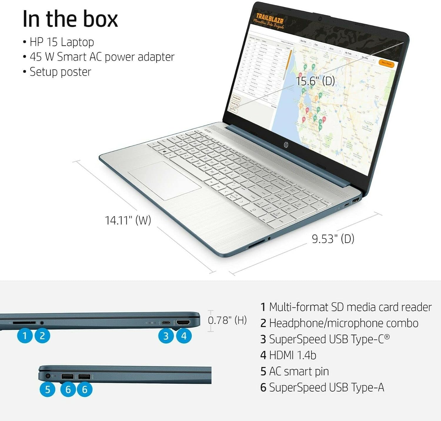 Newest HP 15 Laptop, 15.6" FHD Micro-Edge Computer, AMD 6-core Ryzen 5 5500U, 8GB RAM, 1TB SSD, AMD Radeon Graphics, WiFi, HDMI, Webcam, Windows 11, Spruce Blue, Bundled with TSBEAU Accessories