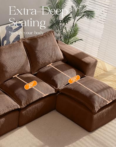 107" Comfy Cloud Couch with L-Shape Chaise & Deep Seat, Modular Sectional Sofa in a Box, Boneless Upholstered Couches for Living Room, No Assembly Required (Soft Corduroy, Black)