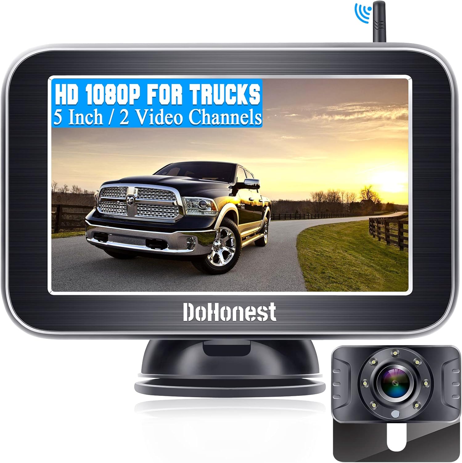Wireless Backup Camera HD 1080P with 5“ Split Screen System for Truck Pickup Car Small RV Bluetooth Backup Camera 2.4G Stable Digital Signal Easy Installation Support Add 2nd RV Camera-DoHonest V25
