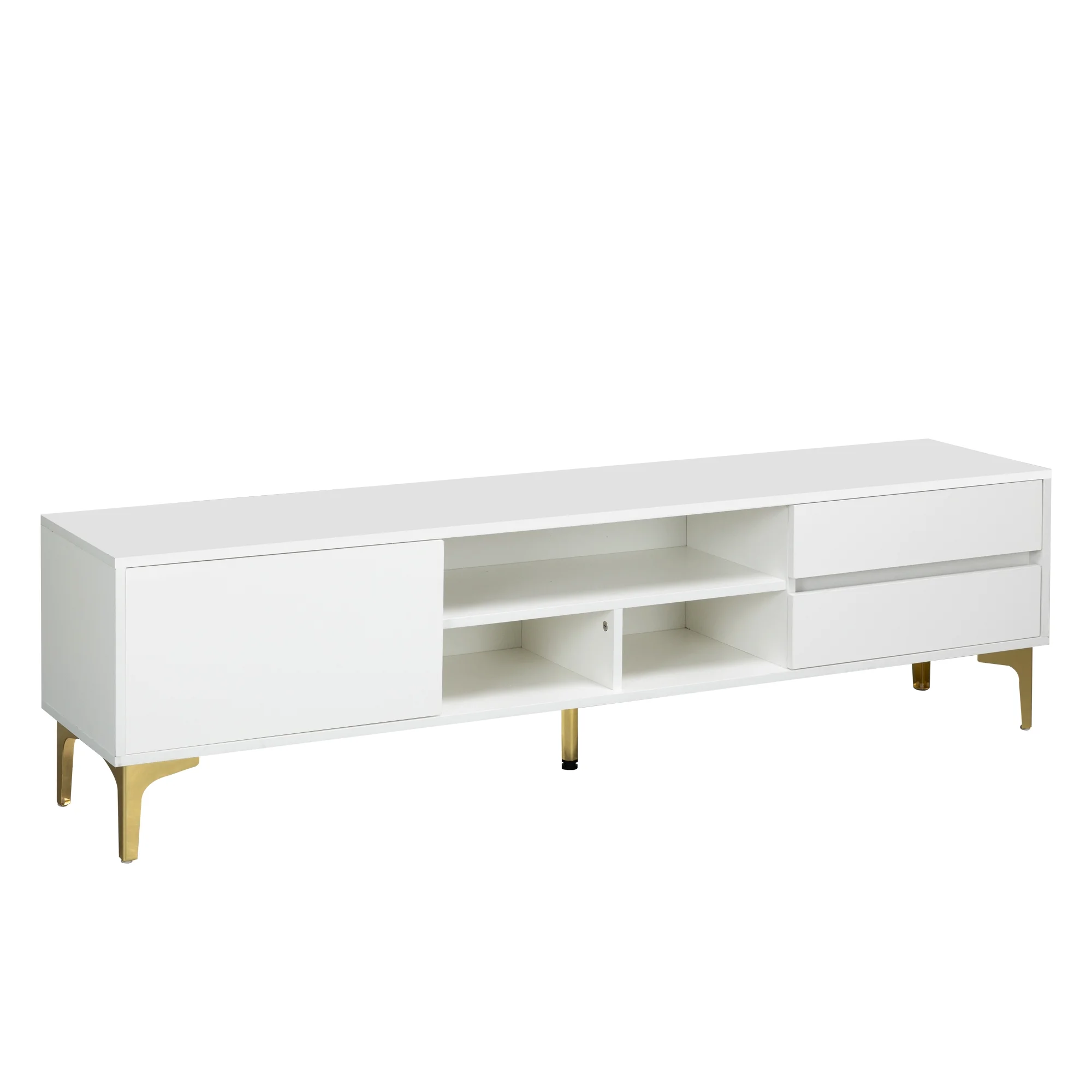 TV Stand,TV Cabinet,Entertainment Center,TV Console,Media Console,With LED Remote Control Lights,Uv Bloom Drawer Panel,Gold Metal Table Legs, Can Be Placed in The Living Room, Bedroom, White