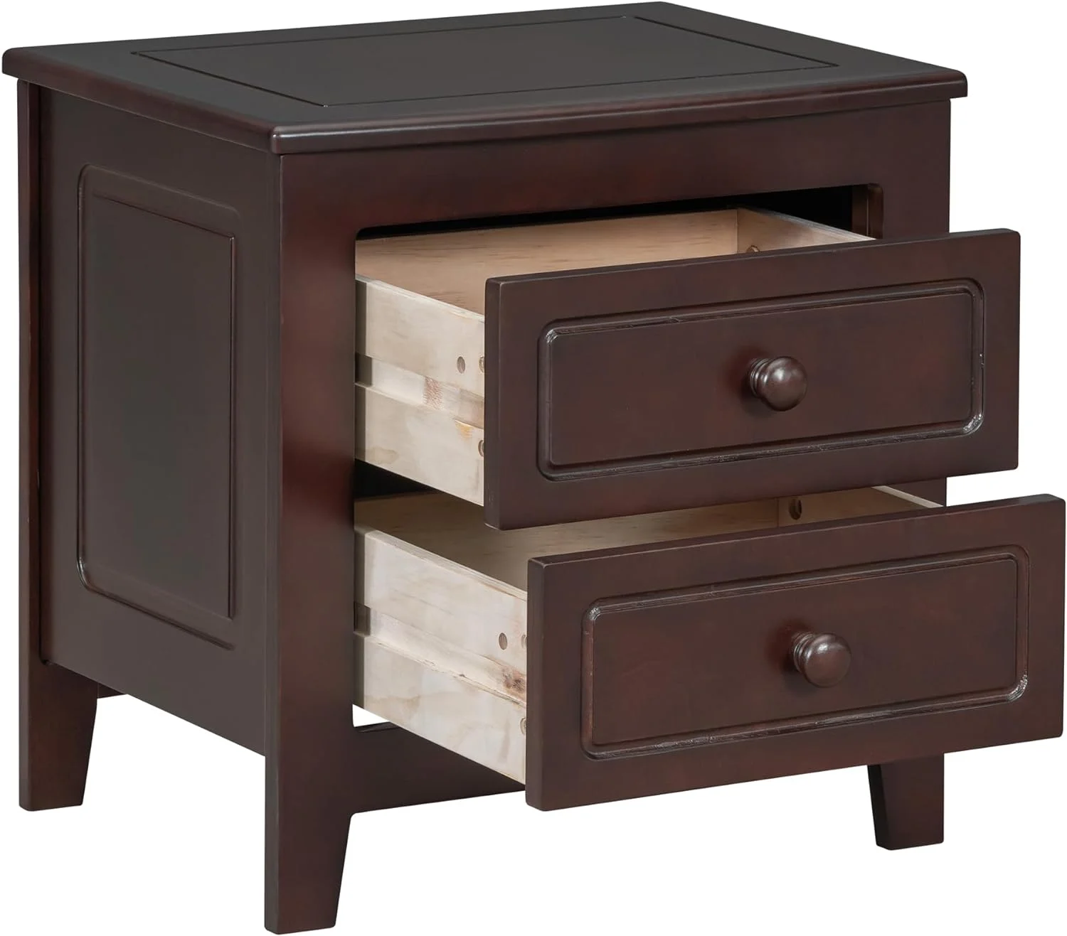 Nightstand With 2 Storage Drawers, Solid Wood Classical End Table Side Table For Bedroom, Living Room, Office, Dark Walnut