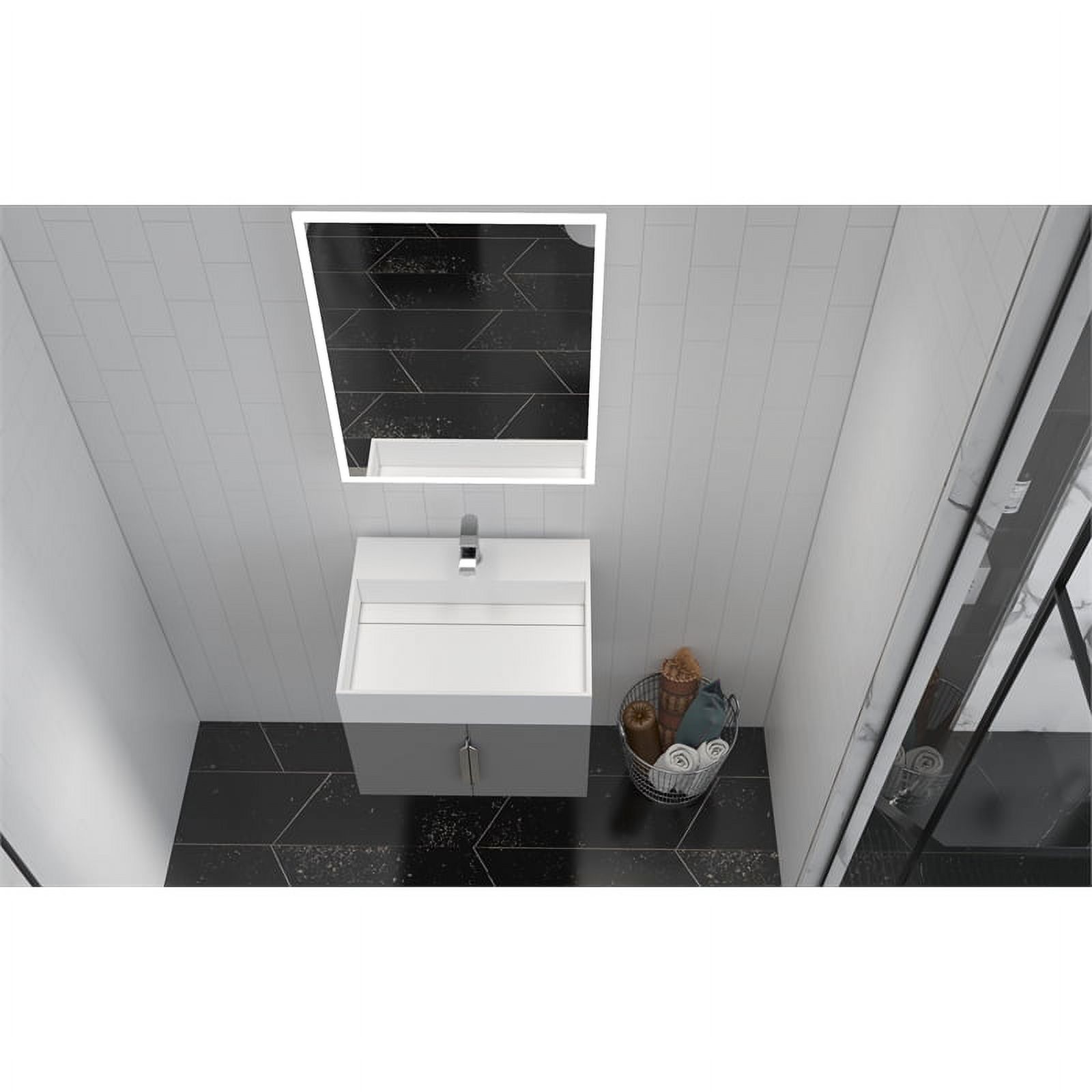 Pemberly Row 36" Gray Wood Floating Vanity w/ White Top & Brushed Nickel Trim