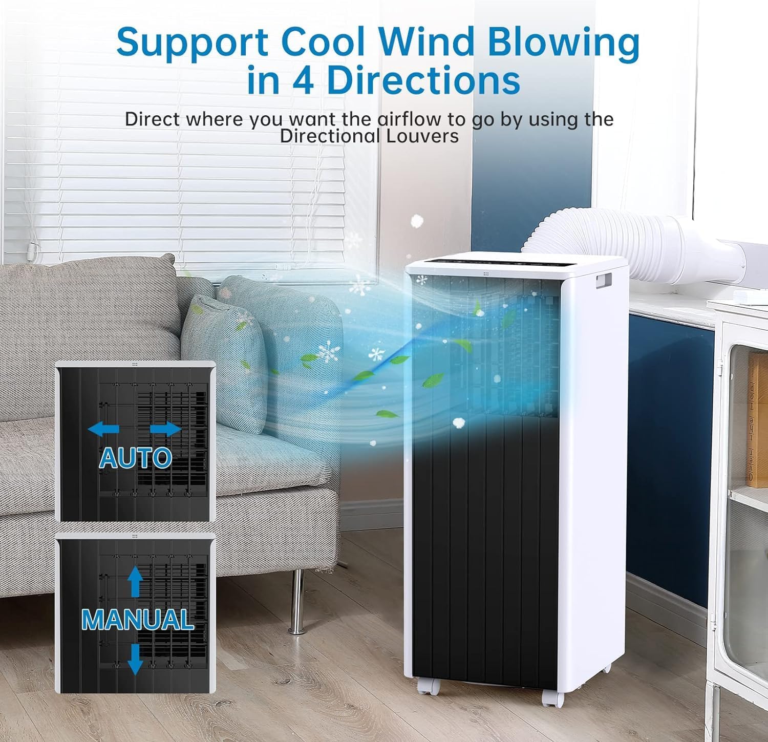 8,000 BTU Portable Mobile Air Conditioner, Cooling Range 350 Square Feet, with Remote Control, LED Touch Screen, 3-in-1/24 Hour Timer, Suitable for Home/Office/Dormitory, Black