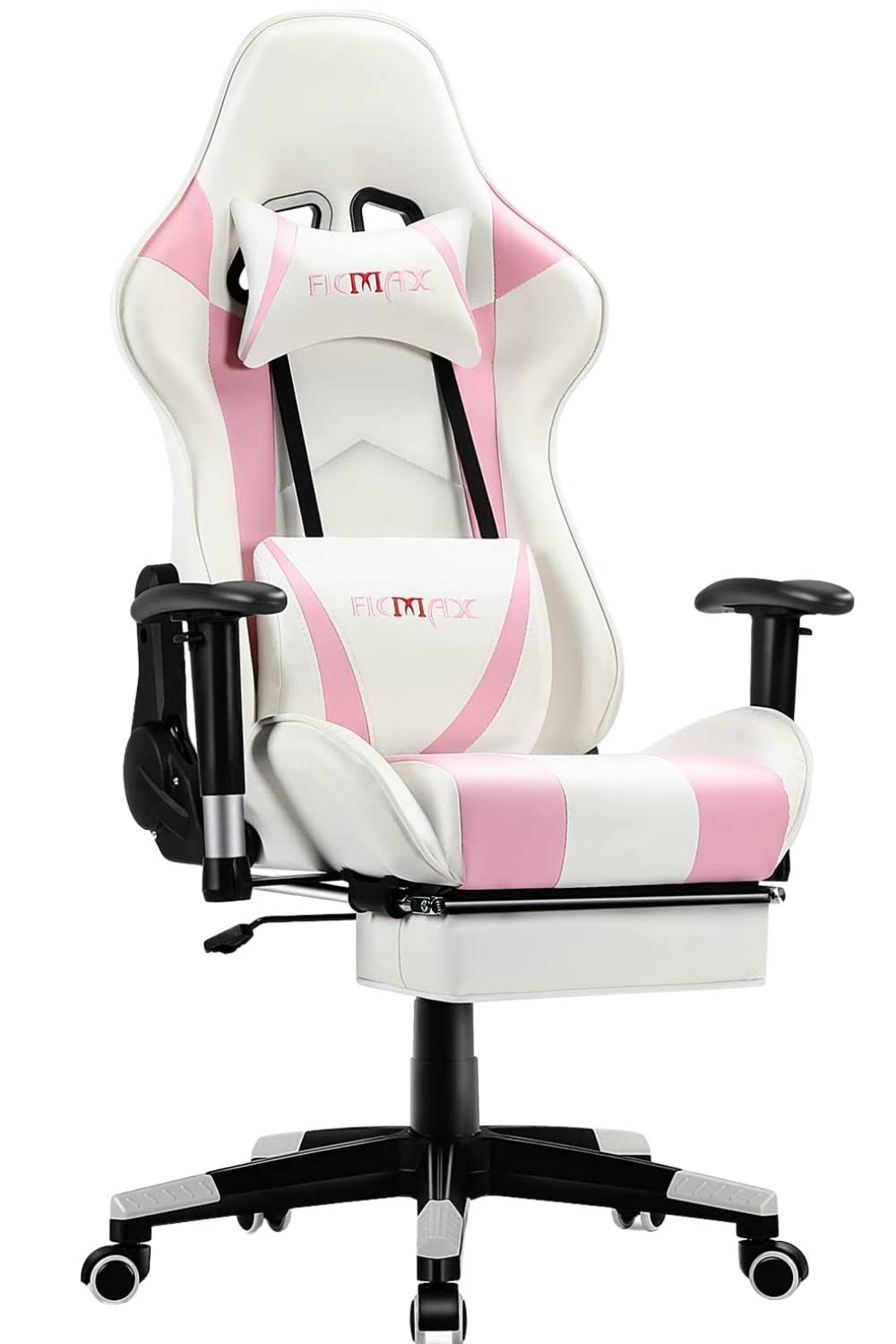 Ficmax Ergonomic Massage Gaming Chair with Footrest and Headrest (white/pink)
