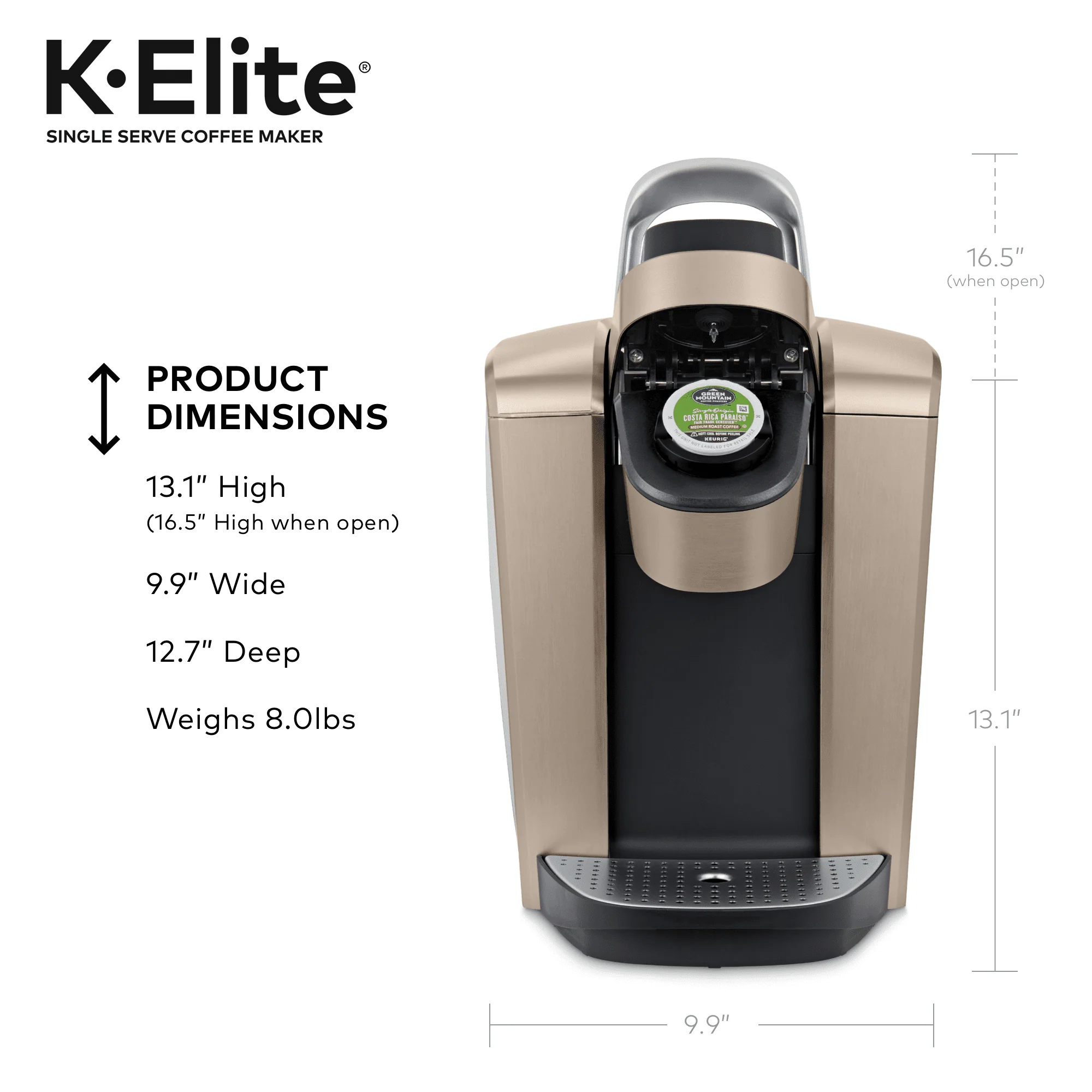 Keurig K-Elite, Single Serve K-Cup Pod Coffee Maker, Brushed Gold