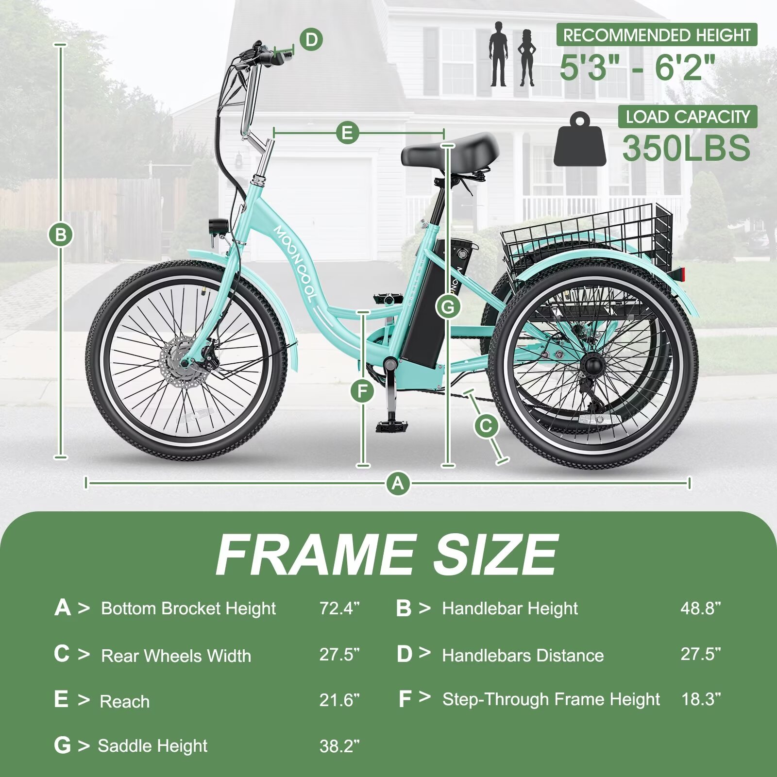 MOPHOTO Electric Trike for Adults Seniors, 26''/24'' 500W 48V 14.5AH Electric Tricycles for Women, 3 Wheel Electric Bike with Big Basket & Led Headlamp, Maximum Speed 16 miles/h, Range 30-45 miles - Curated Treasures Market