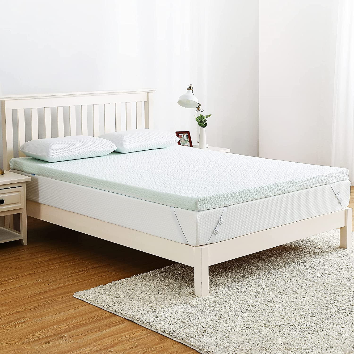 Mattress Topper Full, Homhougo 3 Inch Green Tea Memory Foam Mattress Topper with Zippered Bamboo Cover, Soft Bed Topper