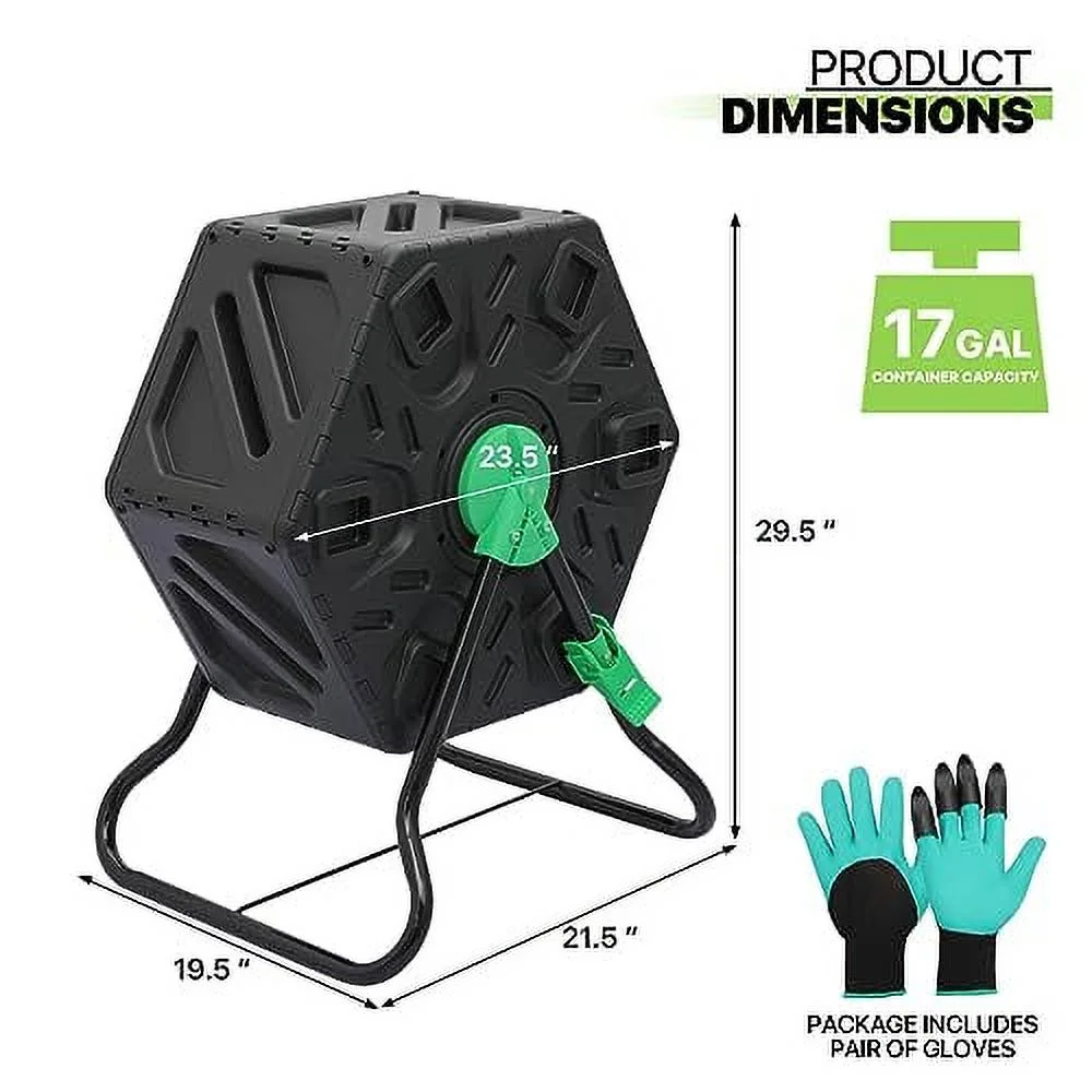 Magshion 1 x 17 Gal Outside Chamber Compost Tumbler from BPA Free Material, Outdoor All-Season Fast-Working High Volume Composter Tumbling Bin, Sliding Door - Curated Treasures Market