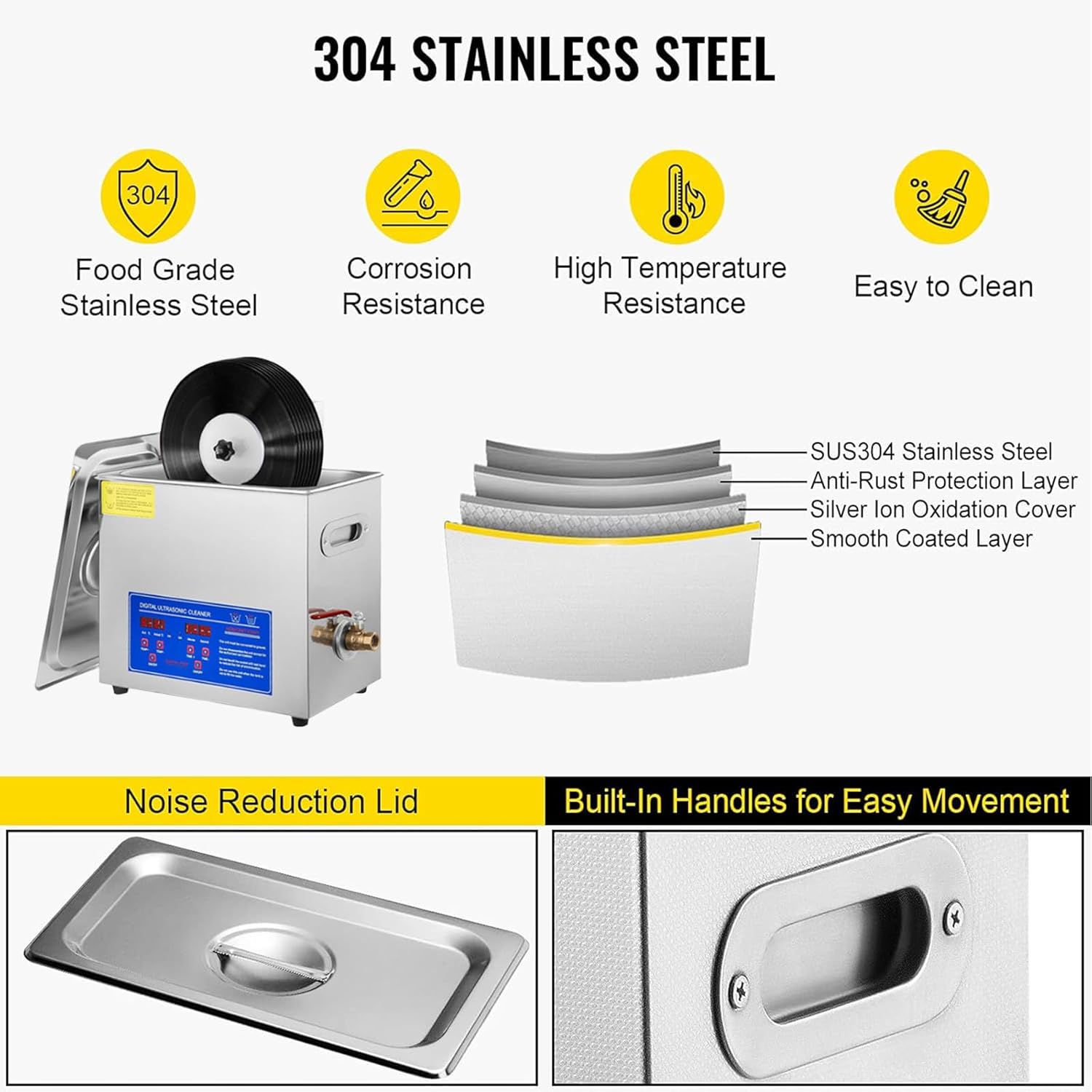 Commercial Vinyl Record Cleaning Machine 6L Professional 40kHz with Digital Timer&Heater Excellent Cleaning Machine for Watch Instruments Industrial Parts Excellent Cleaner Solution
