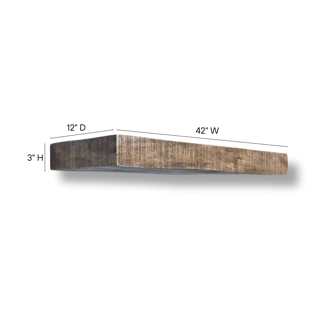 Posh Pollen - Hollow Floating Shelf, Hidden Bracket, Mango Wood, Heavy Duty, Wall Mounted Shelf, 42Wx12D, Light Wash