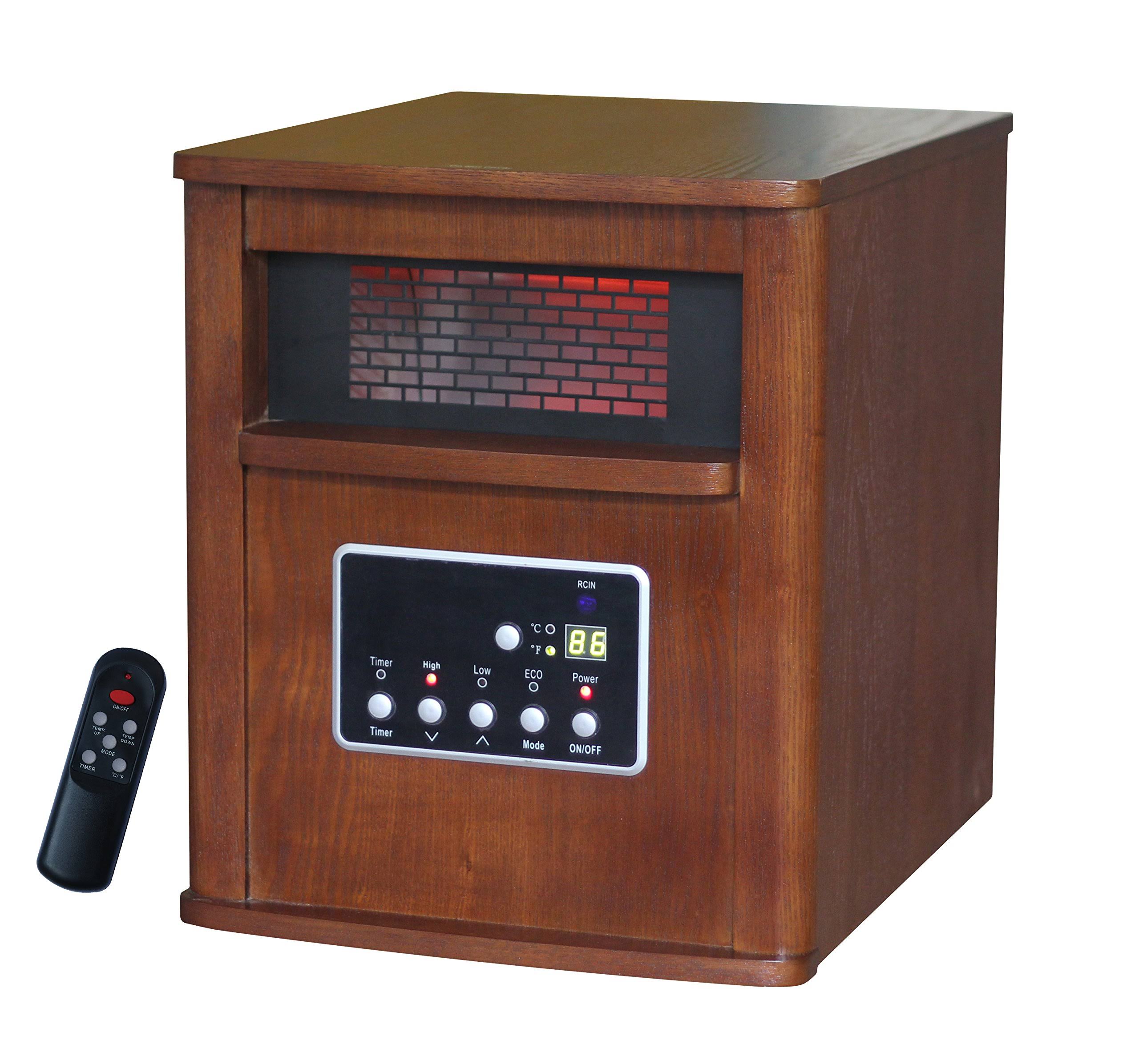 Global Air GD9315BCW-5 Infrared Quartz Heater Wood Cabinet and