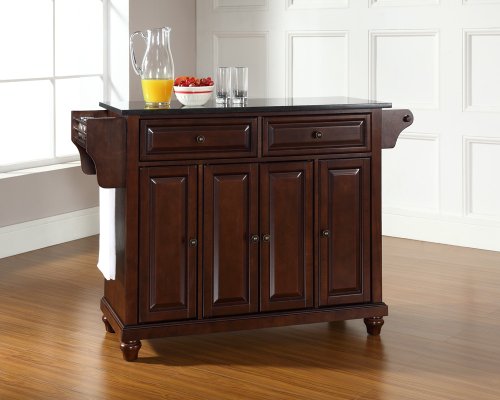 Full Size Kitchen Island with Solid Black Granite Top