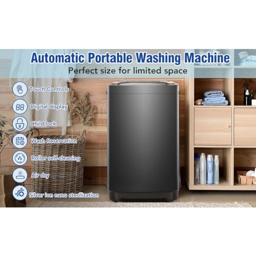 Fully Automatic Portable Washer, 18.31×18.50×31.10 Inch Portable Automatic Washing Machine With 15.4 LBs Capacity 10 Programs & 8 Water Levels For Apartment