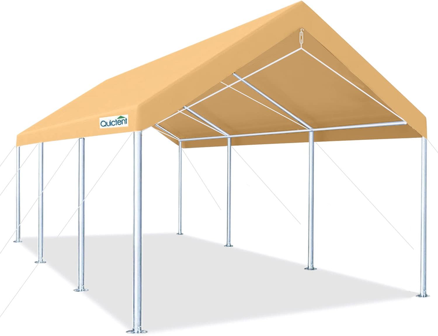 Quictent 10’x20’ Carport Upgraded Heavy Duty Car Canopy Galvanized Car Boat Shelter with 4 Reinforced Steel Cables-Beige