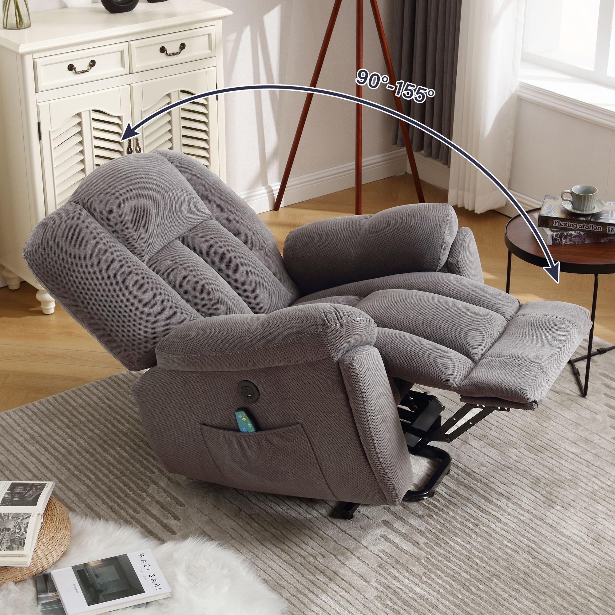 24.4" Wide Large Power Lift Recliner Chair, BTMWAY Oversize Electric Lift Recliners for Elderly with Heat and Massage, 3 Position Electric Recliner Chair for Home Use with Hidden Cup Holder, Gray