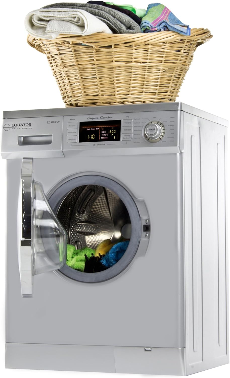 Equator All-in-one Compact Combo Washer Dryer 1200 RPM spin, Auto water level, Sensor Dry Optional Venting/Condensing in Silver; 2016 Model