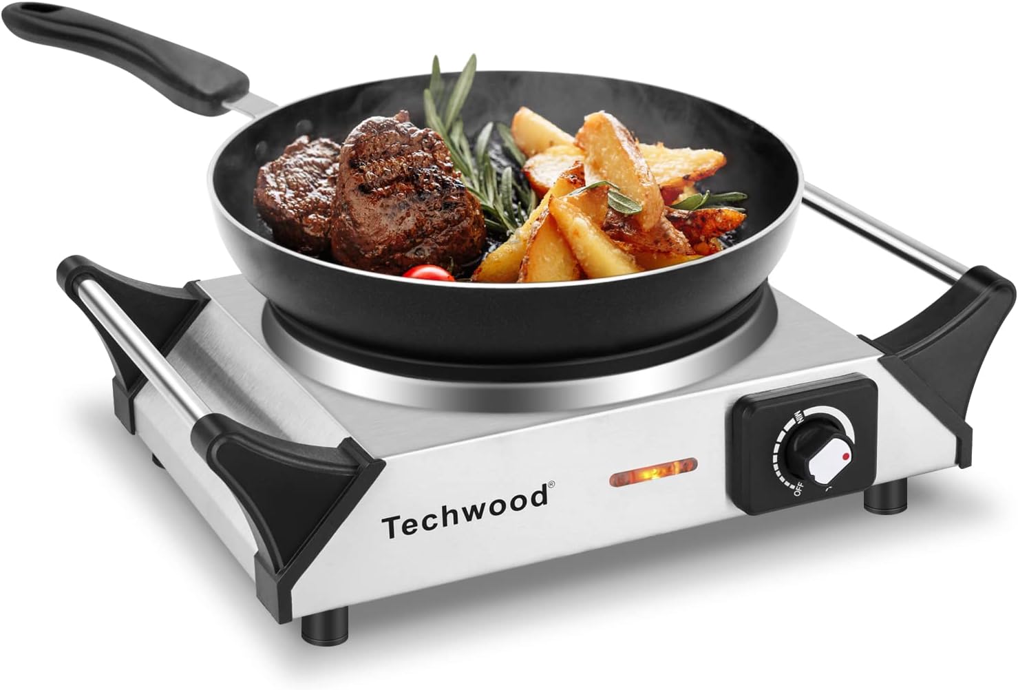 Hot Plate, Techwood Portable Electric Stove for cooking, 1200W Countertop Infrared Single Burner with Handles & 7.5&rdquo; Glass Cooktop for RV/Home/Camp, Compatible for All Cookwares Upgraded Version