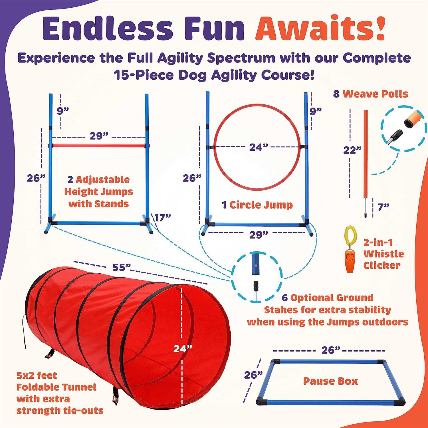 Willow Pet Products 15 Piece Dog Agility Course Backyard Set Dog Agility Training Equipment Set Includes - Pet Supplies online store