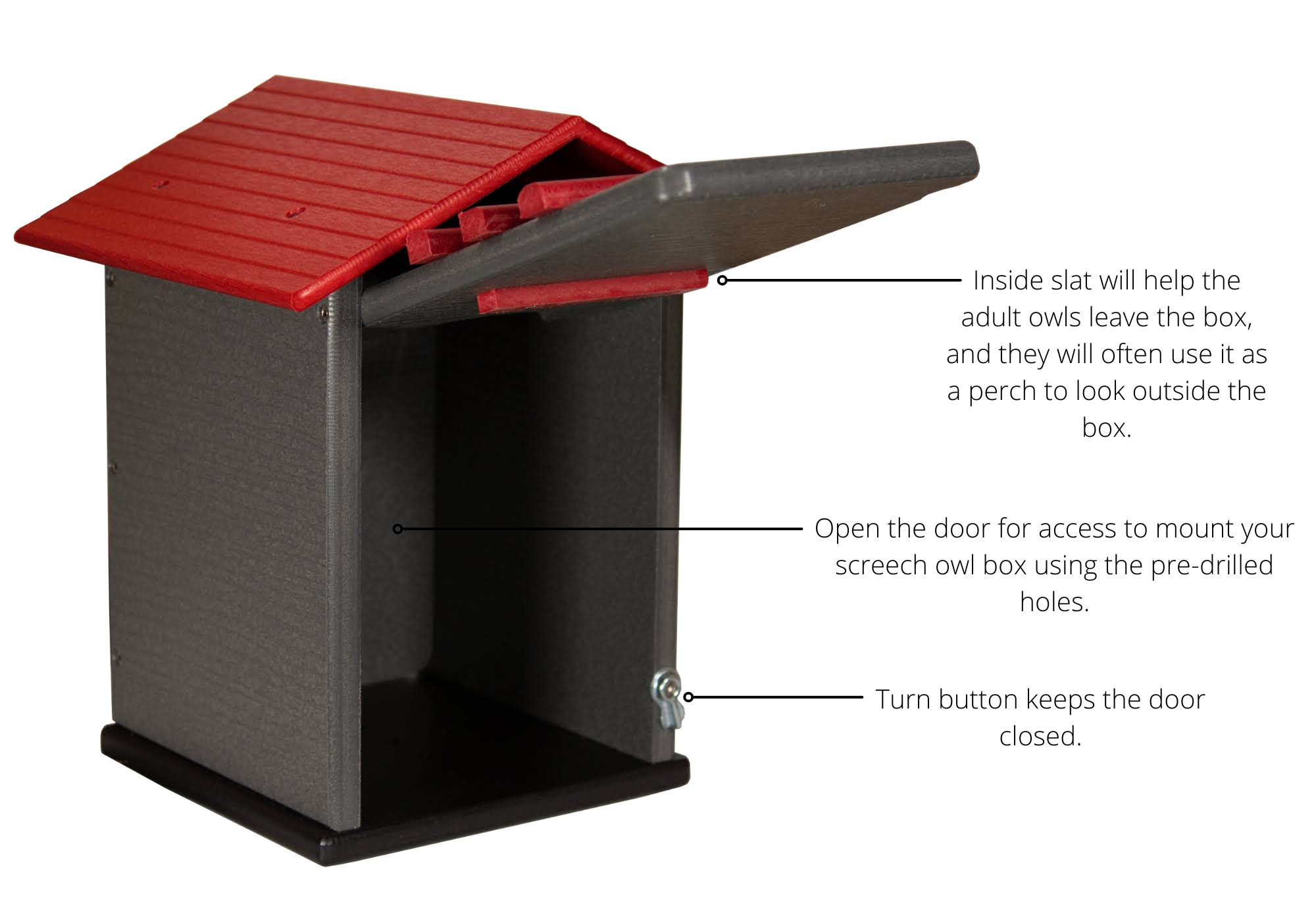 JCS wildlife Ultimate Poly Screech Owl/Saw-Whet Owl House (Red/Gray)