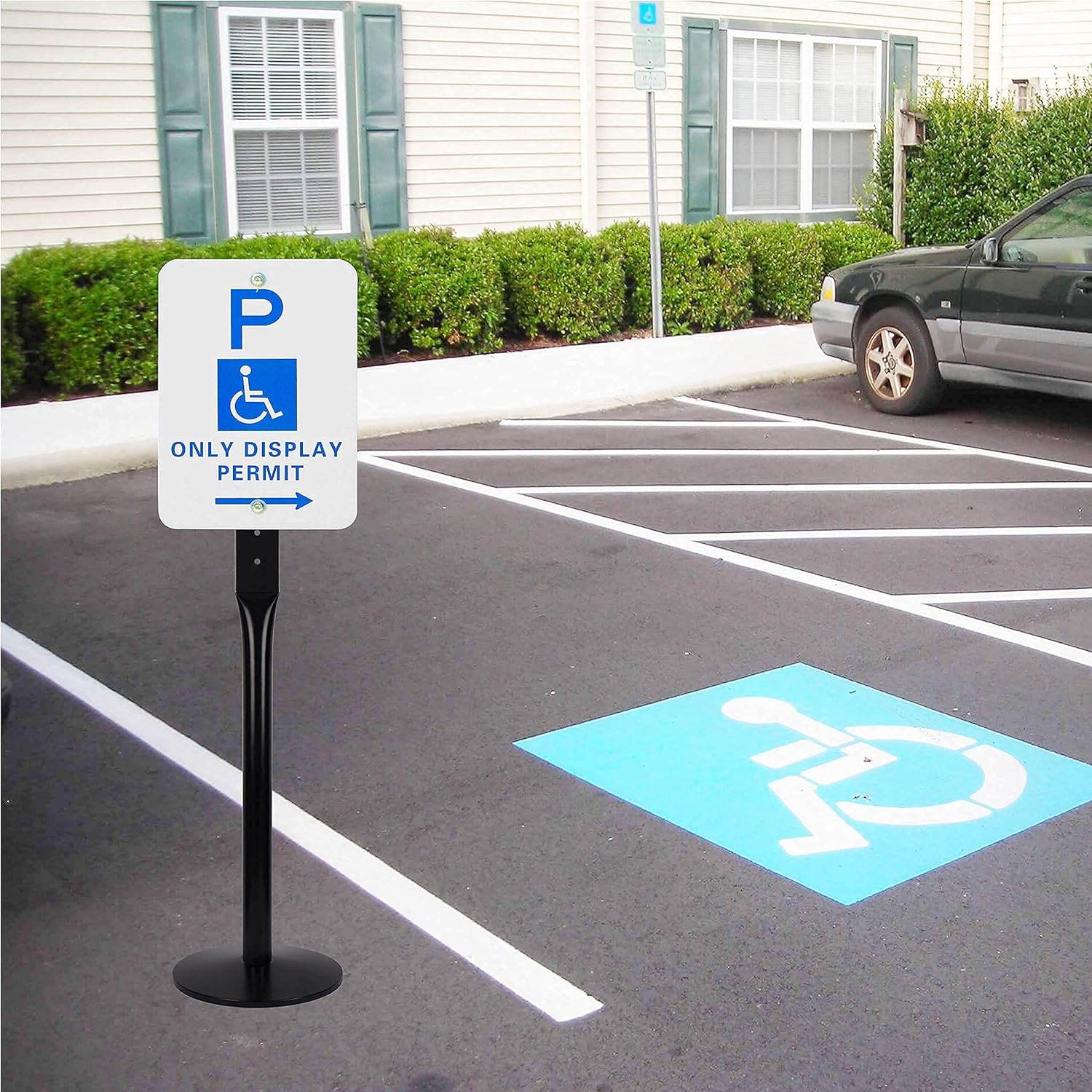 Mutualsign Parking Sign Post 48" Heavy Duty Cast Iron Sign Base Parking Sign Post, Movable Sign Stand for Hanging Signs, Black. Pack of 2