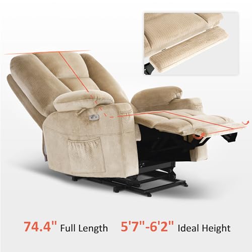 MCombo Small Power Lift Recliner Chair with Massage and Heat for Petite People, Cup Holders, USB Ports, Side Pockets, Fabric 7569 (Small-Regular, Brown)