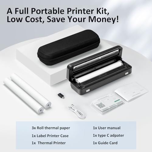 Gloryang Inkless Portable Printer for Travel, Wireless Thermal Printer Supports 8.5 x 11 Inch US Letter Size, includes Carry Case and 3 Rolls of Thermal Paper Kit