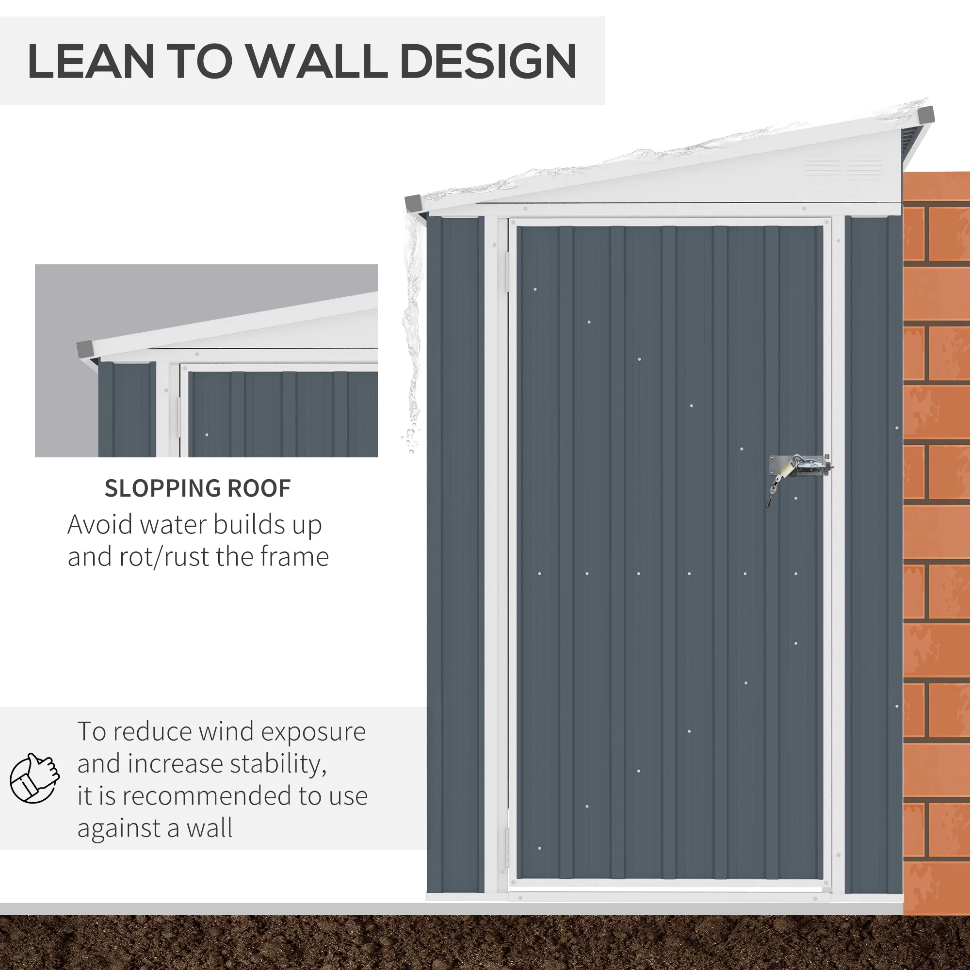 Outsunny Metal Outdoor Storage Shed, Lean to Shed ith Lockable Door