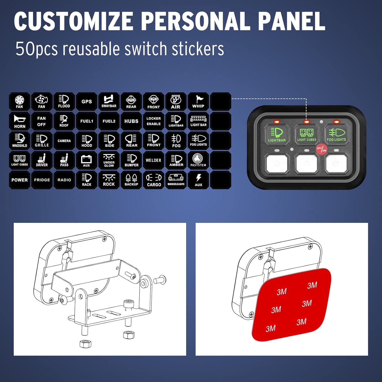 ANGU-OFFROAD 6 Gang Switch Panel, 12V Pod Electronic Fuse System Electronic Fuse System Circuit Control Box with Harness Label Sticker Circuit Control Box Pod for Car Truck Boat ATV UTV Offroad