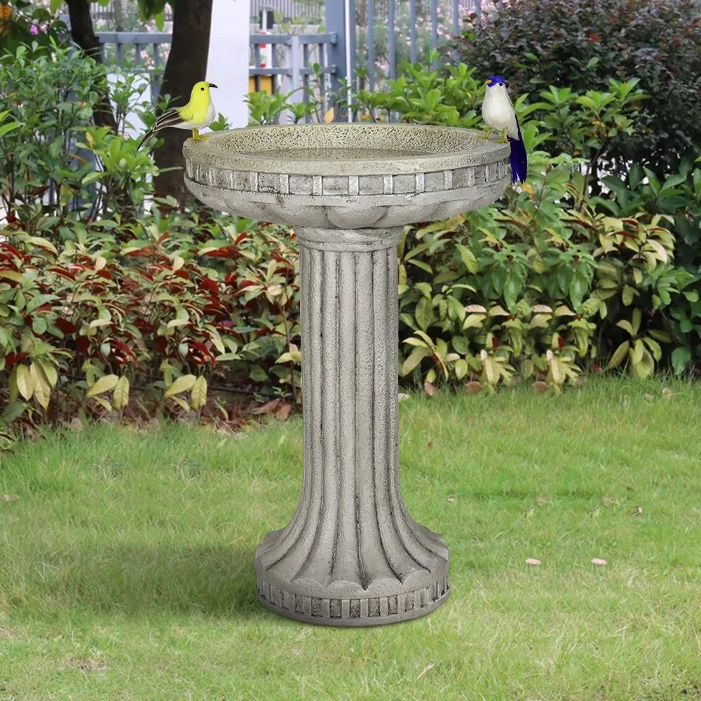 24"H Outdoor Large Bird Bath Stand&bowls For Garden Patio Decor Concrete Home