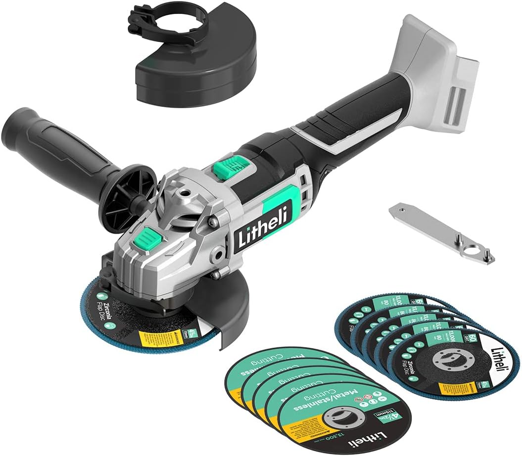 Litheli 20V Cordless Angle Grinder,4-1/2 Inch,Metal Cut Off Tool/Polish Tool With 4.0Ah Battery& Charger , Adjustable Handle Grinder for Cutting and Grinding Wood and Metal Pack of 2