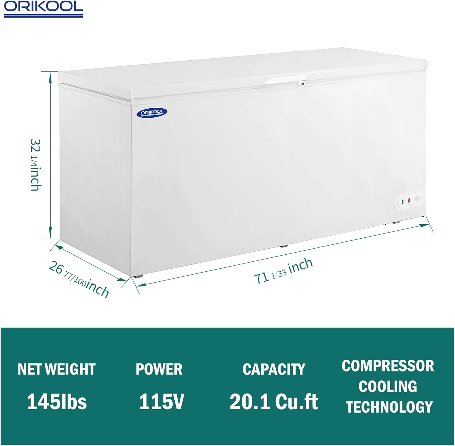Chest Freezer 20.1 Cu.ft Solid Top Commercial Deep Chest Freezers with Lockable Stay-Open Lid Painted for Back-of-House Bulk Storage