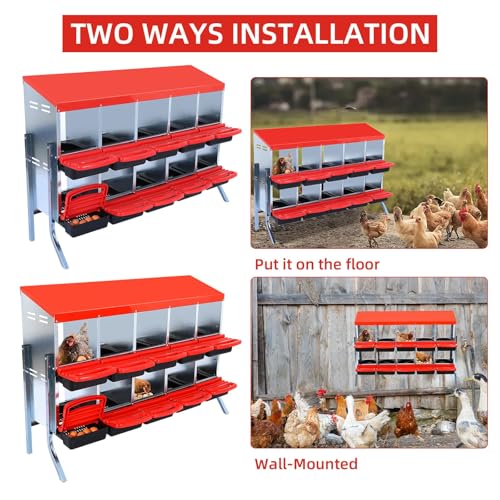 Chicken Nesting Box, 10 Hole 2 Layer Hen Nest Box with Legs, Roll Away Eggs Laying Boxes,Cleanable Pull Out Hen Roosting Boxes