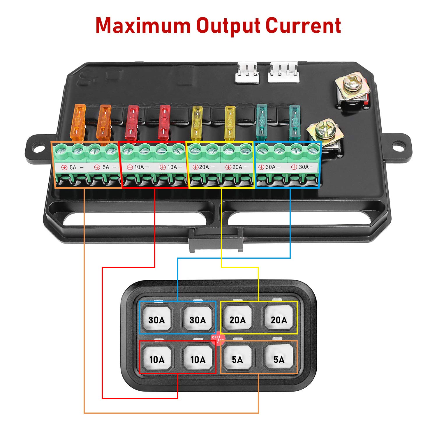 ANGU-OFFROAD 6 Gang Switch Panel, 12V Pod Electronic Fuse System Electronic Fuse System Circuit Control Box with Harness Label Sticker Circuit Control Box Pod for Car Truck Boat ATV UTV Offroad