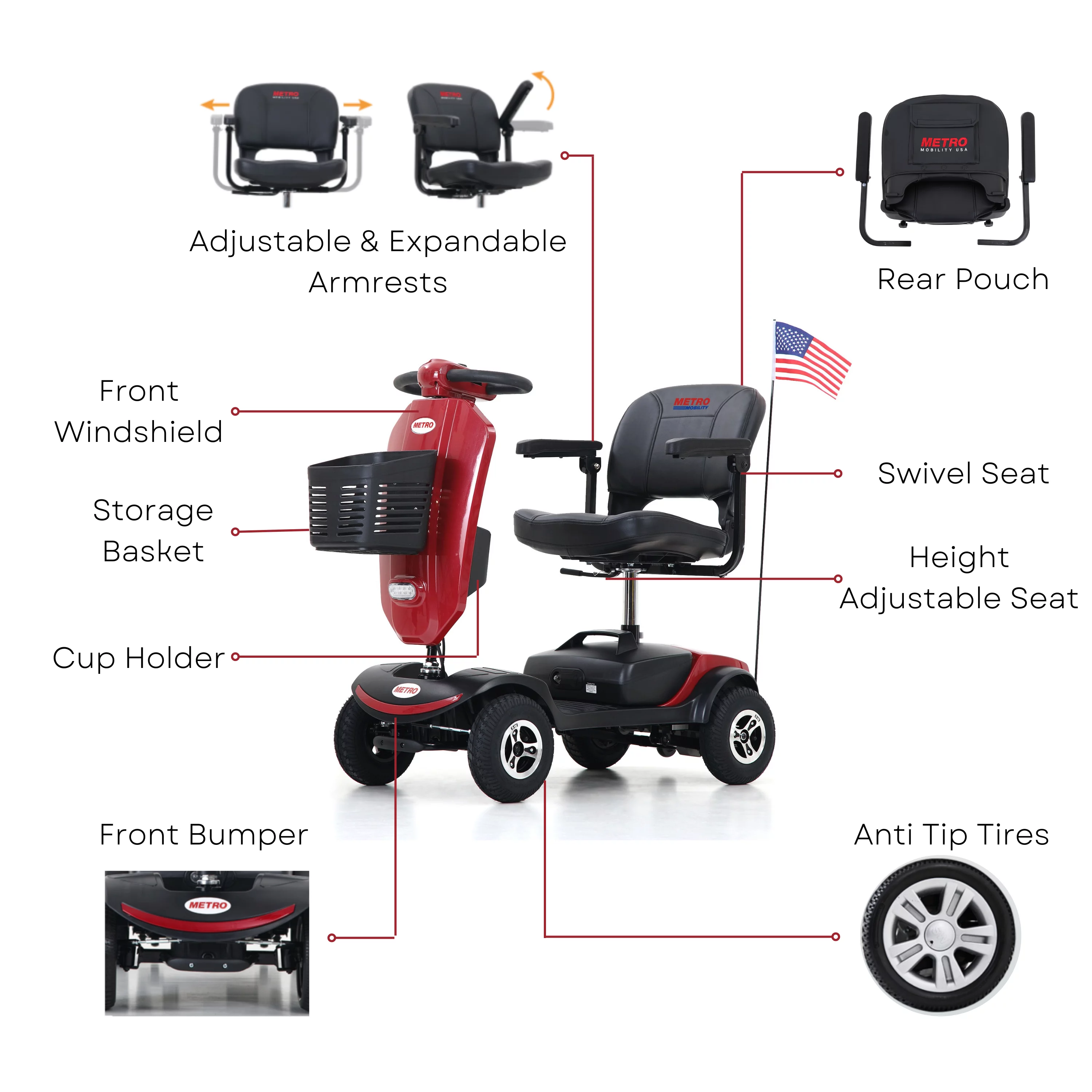 KUUFFER Outdoor Mobile Scooter with Windshield, Transformer 4-Wheel Mobility Scooter with LED Light - Curated Treasures Market