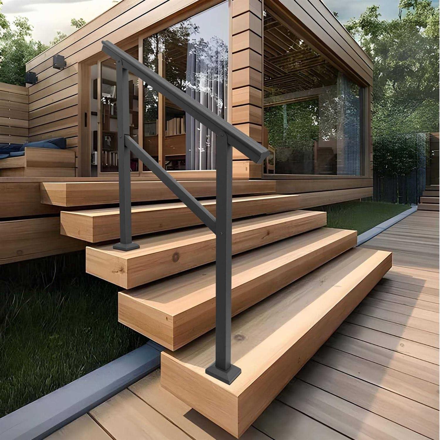 SPACEEUP 3ft Stair Handrail,36 x 35 Handrails for Outdoor Steps Fit 0 to 3 Steps Transitional Handrail with Installation Kit Handrail for Stairs - Shop Hardware Tools Online Store