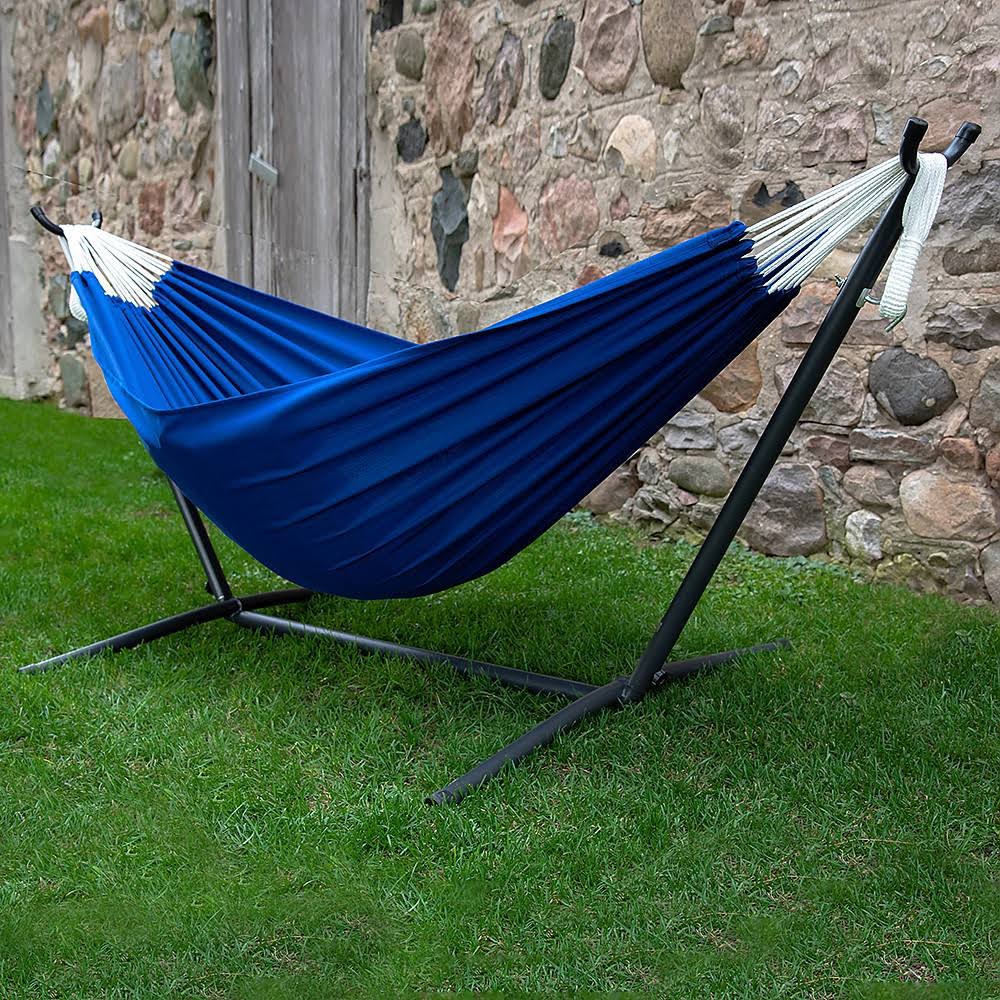 Vivere 9ft Polyester Royal Blue Hammock with Stand