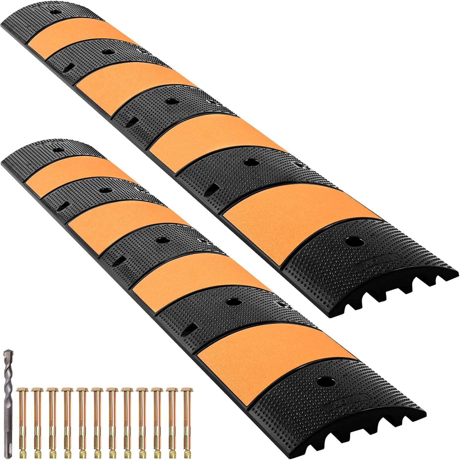 VEVOR Rubber Speed Bump, 2 Pack 2 Channel Speed Bump Hump, 72.8 Long Modular Speed Bump Rated 22000 LBS Load Capacity, 72.8 x 12.2 x 2.2 Garage Speed Bump for Asphalt Concrete Gravel Driveway-6 FT
