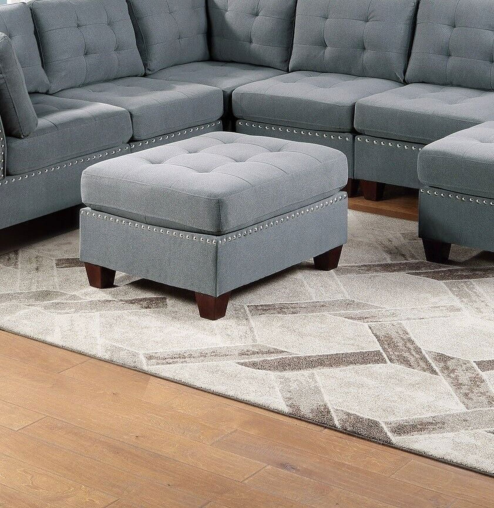 Living Room Gray Fabric Tufted Nailheads Cushion 9pcs Sectional Sofa Set 3x Corner Wedge 4x Armless Chairs 2x Ottomans Couch