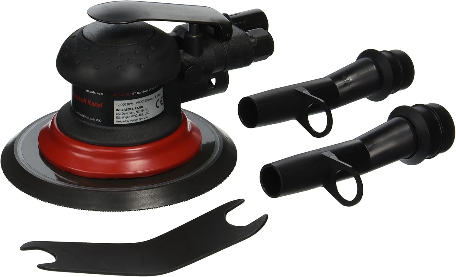 Ingersoll Rand 4152 6” Orbit Palm Pneumatic Sander with Pressure Sensitive Adhesive Pad, 12,000 RPM, Vacuum Ready, Lightweight, Composite Design, Low Vibration